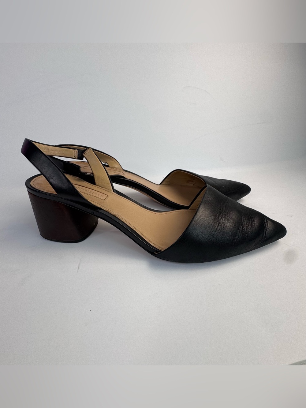 ANTONIO MELANI Black Leather Pointed Slingback Heels